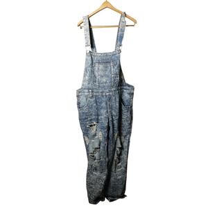 Thrill Distressed Acid Wash Denim Overalls Size 18 Ripped Blue Jeans Bib Pants